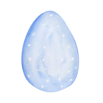 Watercolor drawing of a cute Easter egg in pastel blue colors on a white background. For designing postcards and invitations for holidays