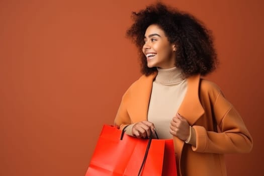 Beautiful fashion woman with shopping bags outdoors. AI Generated . High quality illustration