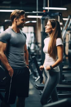 Young fit couple training in gym. AI Generated . High quality illustration