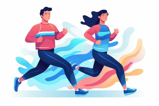Couple running , illustration in cartoon style. AI Generated. High quality illustration