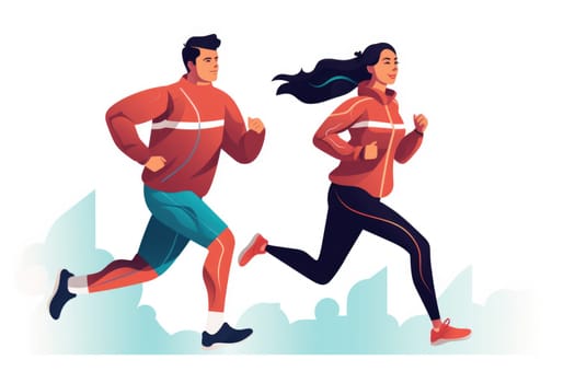 Couple running , illustration in cartoon style. AI Generated. High quality illustration