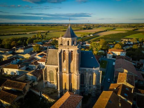 France, Charente-Martime, Lonzac Church,in Cognac Vineyards, Petite Champagne, High quality photo