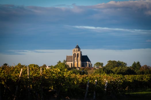 France, Charente-Martime, Lonzac Church,in Cognac Vineyards, Petite Champagne, High quality photo