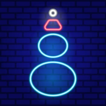 Glowing neon blue Christmas snowman icon isolated on brick wall background. Merry Christmas and Happy New Year. Illustration