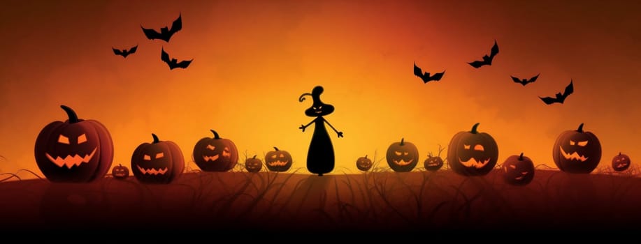 horror spooky happy evil background celebration night old illustration ghost fantasy fear october holiday orange silhouette black halloween dark pumpkin. Generative AI.
