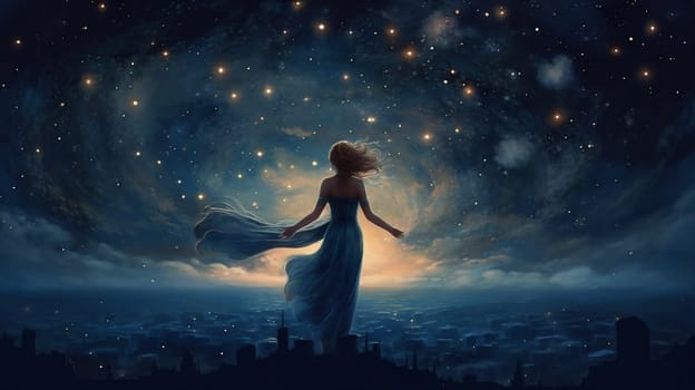 sky man looking astrology beautiful landscape night universe space kid background dream nature starry galaxy star childhood child love astronomy. Generative AI.