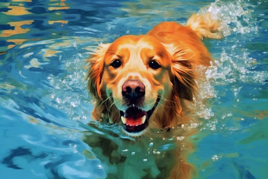 labrador dog water exercise pool swim vacation fun baby outdoor underwater swimming snorkeling playful deep diving animal puppy play funny. Generative AI.