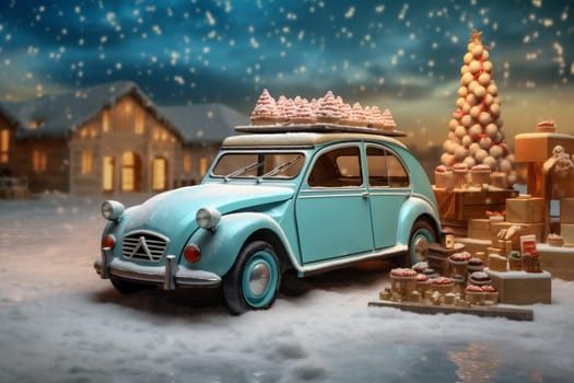 snow winter lollipop gift retro christmas present copy delivery festive car candy merry december decoration new season unusual miniature holiday space. Generative AI.