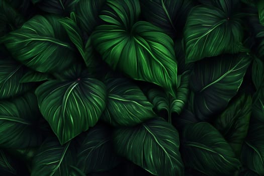 flower vintage foliage texture tree monstera exotic spring botanical palm colourful nature leaf forest green black background bush tropical pattern jungle. Generative AI.