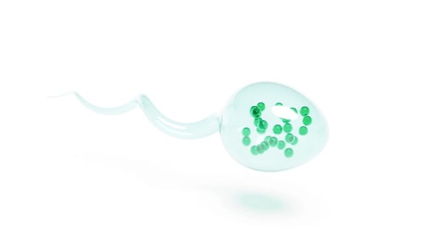 Glass model sperm with color DNA inside biological cell 3d render