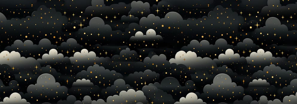 Cute night sky background with colorful clouds. dark blue seamless pattern with gold foil constellations, stars and clouds. Watercolor night sky background Dreamy design copy space