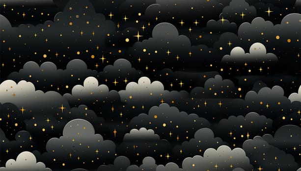 Cute night sky background with colorful clouds. dark blue seamless pattern with gold foil constellations, stars and clouds. Watercolor night sky background Dreamy design copy space