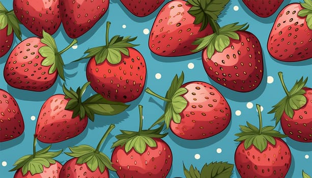 Cute Strawberry Pattern, Red and blue seamless polka dot strawberry, Strawberry white Background, Strawberry Wallpaper Love Cards Stock Illustration. Adorable strawberries background Copy space