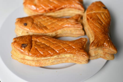 Fish from puff pastry in the store on April Fool's Day