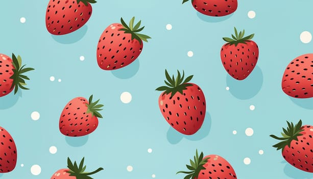 Cute Strawberry Pattern, Red and blue seamless polka dot strawberry, Strawberry white Background, Strawberry Wallpaper Love Cards Stock Illustration. Adorable strawberries background Copy space