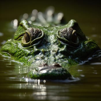 A huge crocodile basks in the sun. Generative AI. High quality illustration