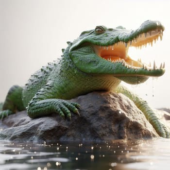 A huge crocodile basks in the sun. Generative AI. High quality illustration