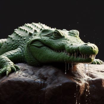 A huge crocodile basks in the sun. Generative AI. High quality illustration