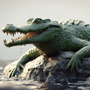 A huge crocodile basks in the sun. Generative AI. High quality illustration