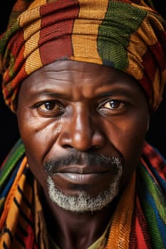 Black history month. colorful portrait of african senior man on vivid background, AI Generated