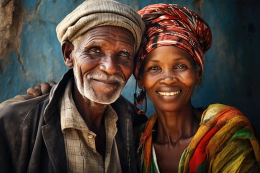 Black history month. colorful portrait of old african couple on vivid background, AI Generated