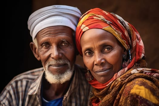 Black history month. colorful portrait of old african couple on vivid background, AI Generated