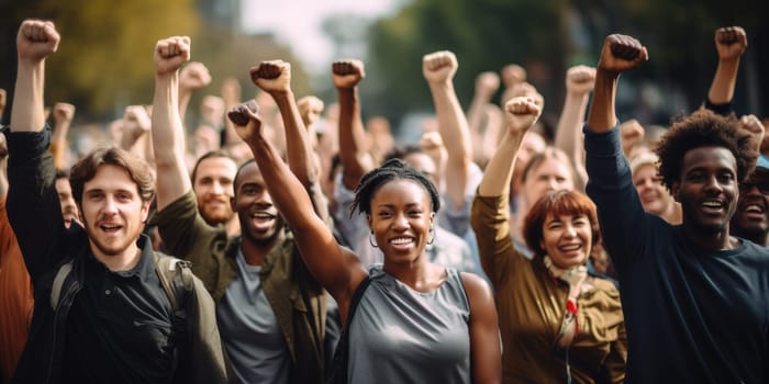 Black history month. people with placards and posters on global strike. AI Generated