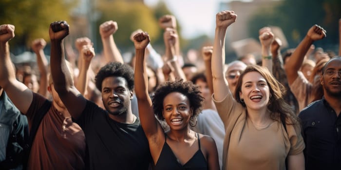 Black history month. people with placards and posters on global strike. AI Generated