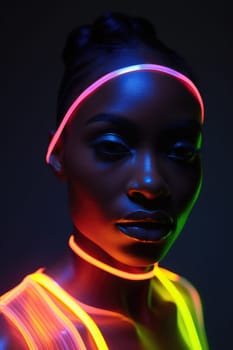 Black history month. portrait of young african american woman in neon light. AI Generated