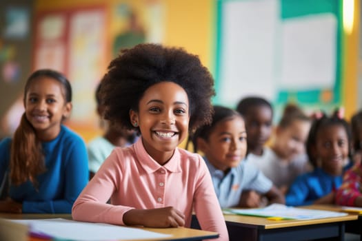 Black history month. smiling African American girl studying in classroom. AI Generated