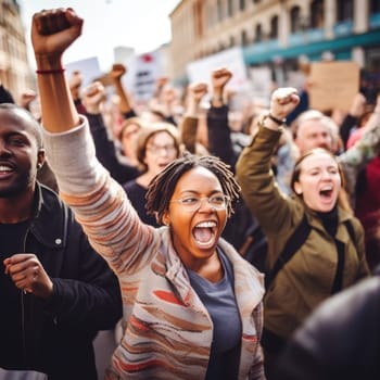 Black history month. people with placards and posters on global strike. AI Generated