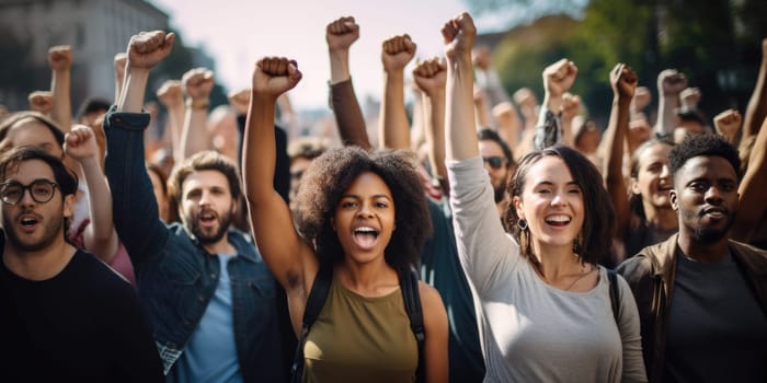 Black history month. people with placards and posters on global strike. AI Generated