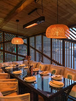 a table at a summer cafe in the summer evening.