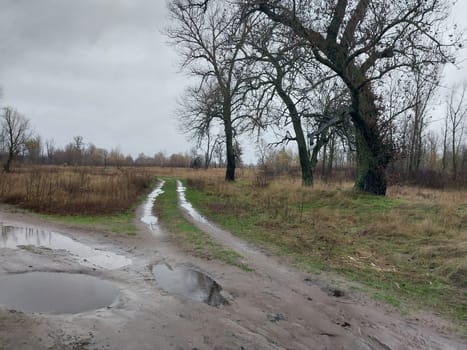 Blurred dirt roads in a the village after rain