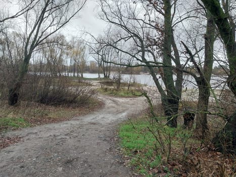 Cold panorama of a the autumn river