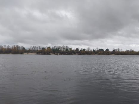 Cold panorama of a the autumn river