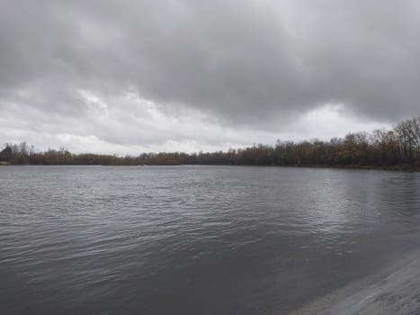 Cold panorama of a the autumn river