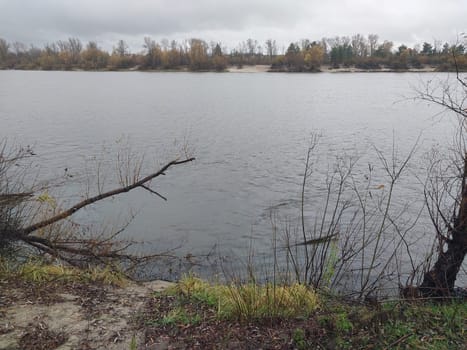 Cold panorama of a the autumn river