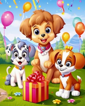 Birthday card with cartoon characters. High quality illustration