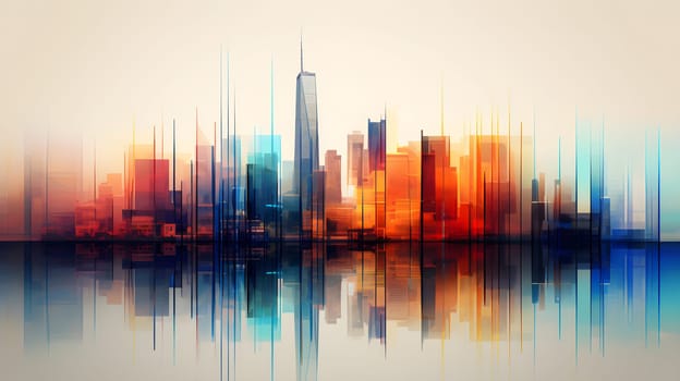 colored abstract city skyline with reflection - modern digital painting - AI generative