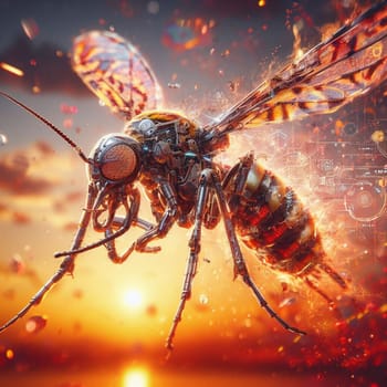 genetically modified macro closeup of nano robot engineered weapon mosquito in action concept design depopulation evil plan generative ai art