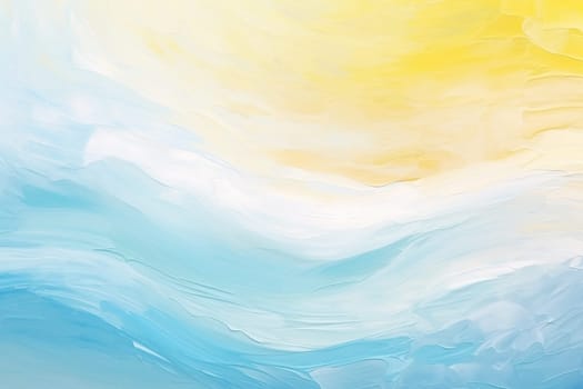 Serene beach scene with soft sandy shore, ocean waves, and a blue sky with fluffy clouds. Vacation mood that speaks of tranquility and relaxation. Peaceful holiday. Relax in the nature. Generative AI