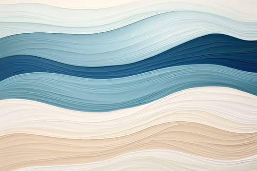 Stylized abstract waves in a gradient of blues to sandy beige, capturing the essence of a serene beach vacation. Abstract holiday, travel background. Generative AI