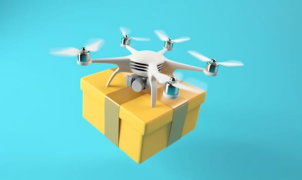 business air delivery fly cargo fast blue drone box blue deliver post transport parcel helicopter aerial city mail aircraft background technology. Generative AI.