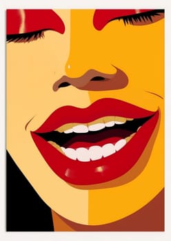 woman lip poster female teeth red toothpaste teeth sensual illustration retro pop kiss smile lipstick background icon symbol style with young fashion glamour. Generative AI.