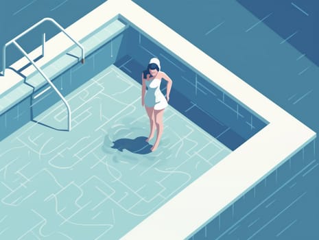 woman relaxation character young design body blue pool person swim female activity leisure vacation illustration water holiday girl relax swimsuit summer. Generative AI.