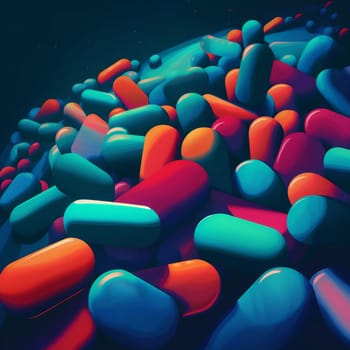 medicine closeup vitamin drug prescription care white pain tablet pharmacy medical colours group capsule sick set pharmaceutical medication pill illustration. Generative AI.