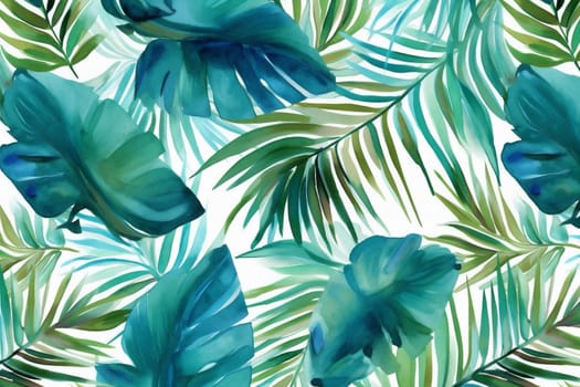 summer pattern background leaf palm tropical abstract floral color spring design seamless wallpaper garden retro trendy banana template drawing colorful jungle. Generative AI.