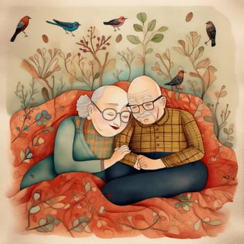 man woman sleeping bed retired love adult couple female grandmother married sleep book home old asleep romantic male pillow grandfather together happy. Generative AI.