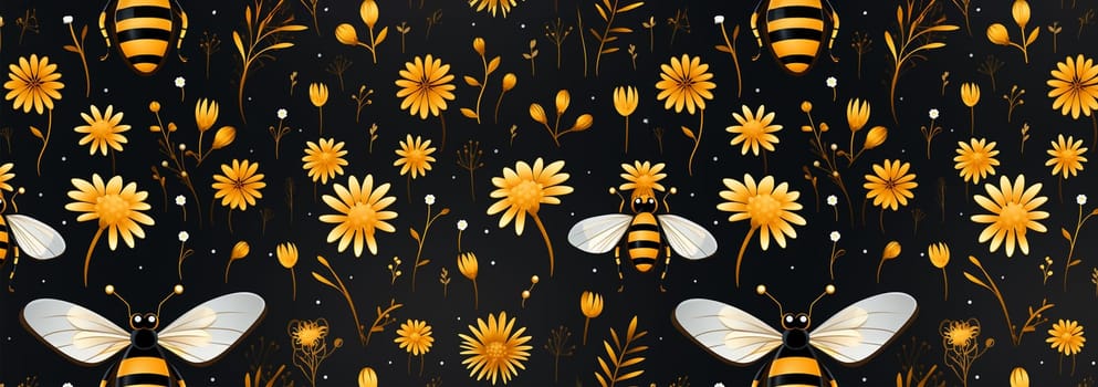 Cute bumblebee pattern. Seamless pattern of flying bees and little flowers on a light pastel background illustration. Cute cartoon character. Spring concept design Adorable